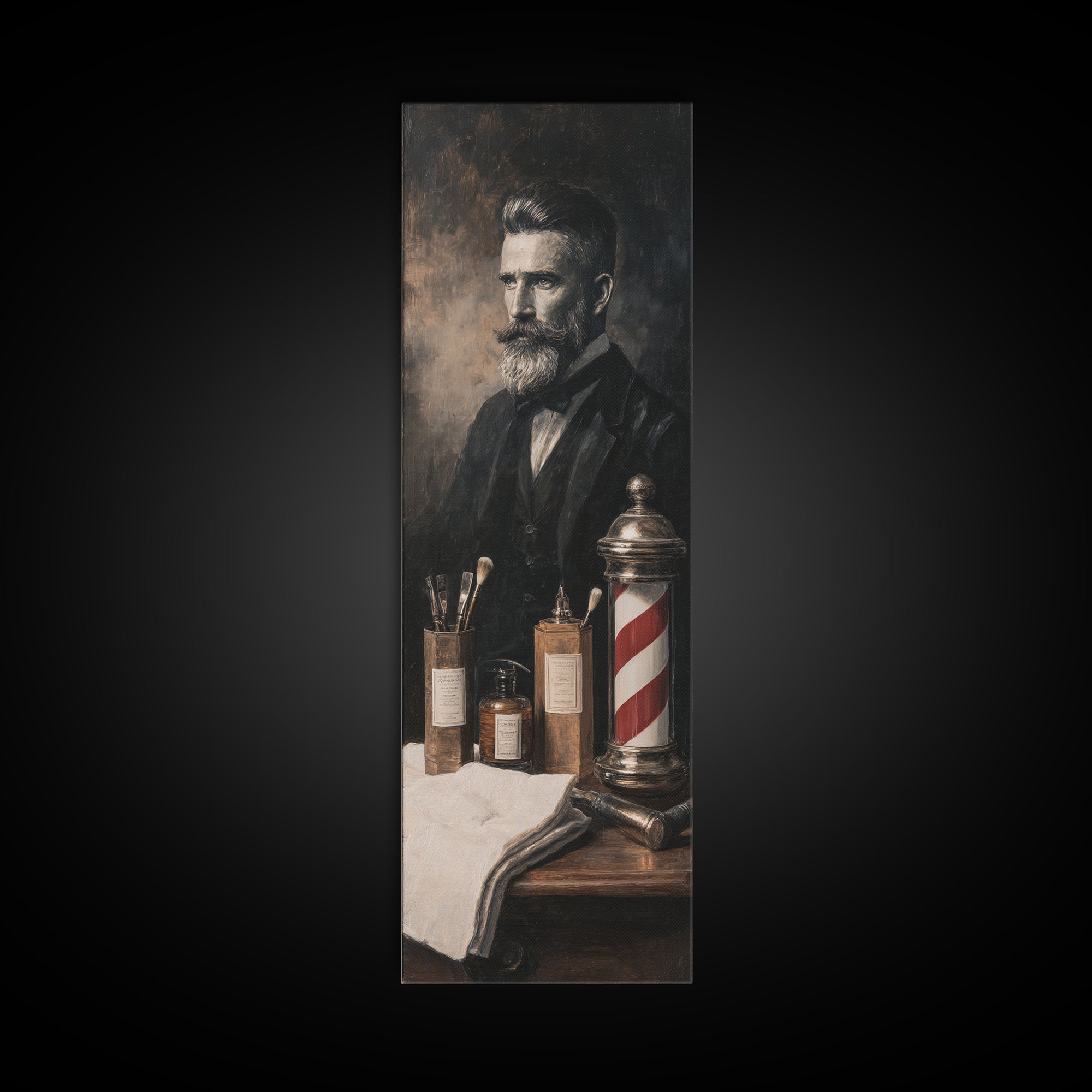 Black and White Portrait of a Sharply Framed Canvas Print, Barbershop Art, Living Room Art, Barbershop Decor, Oil Painting, BAA-1x3-30