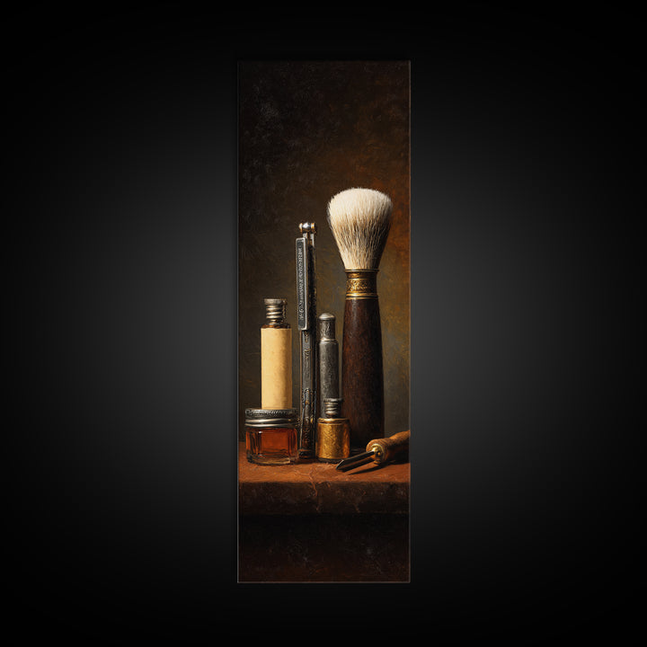 Straight Razor and Shaving Brush on Dark Canvas Print, Barbershop Art, Digital Poster, Barbershop Decor, Fine Art, Grooming, BAA-1x3-38