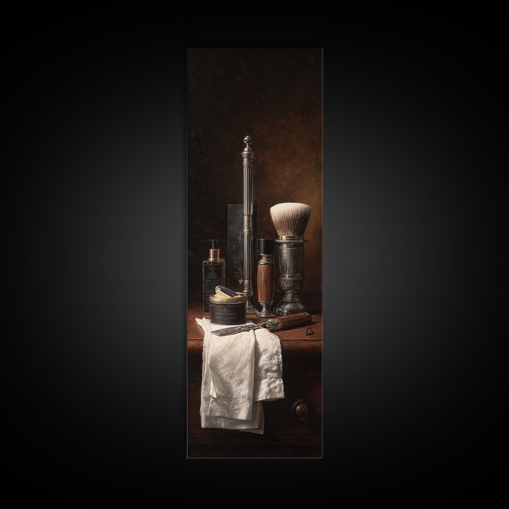 Straight Razor and Shaving Brush on Dark Framed Canvas Print, Barbershop Art, Afrocentric Art, Barbershop Decor, Grooming, BAA-1x3-62