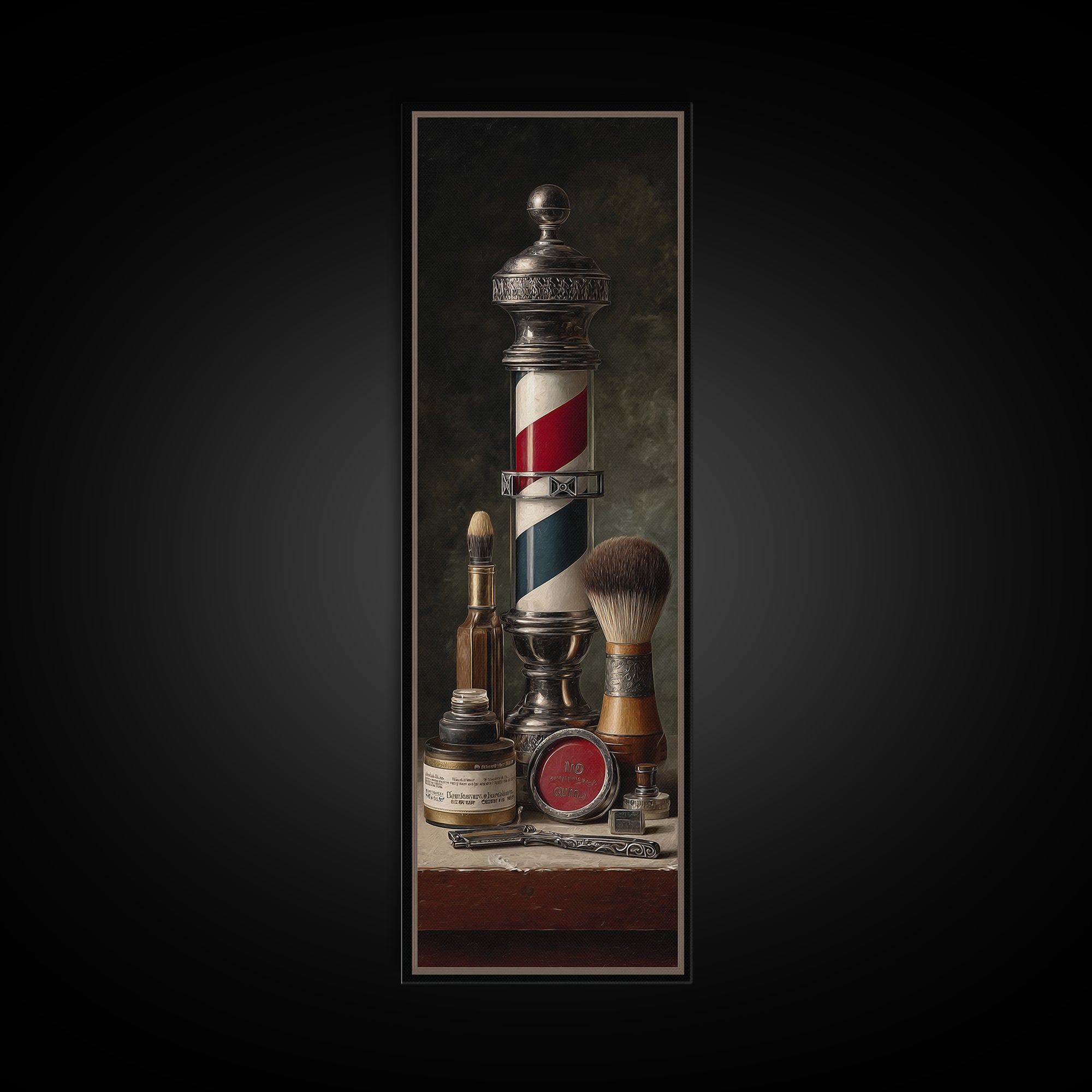 Beard Grooming Tools Drawn as Detailed Technical Canvas Print, Barbershop Art, Neutral Decor, Barbershop Decor, Oil Painting, BAA-1x3-90