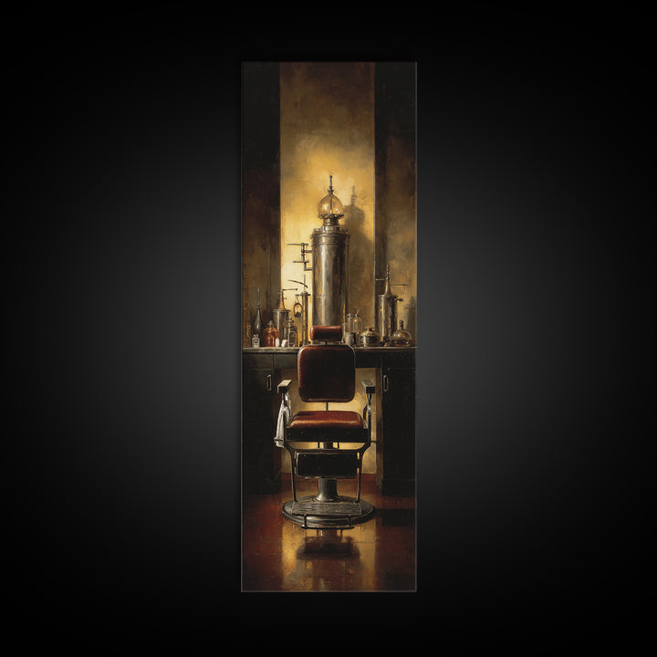 Barber Chair Silhouette Rendered as Iconic Graphic Canvas Print, Barbershop Art, Black Art Prints, Barbershop Decor, Grooming, BAA-1x3-95
