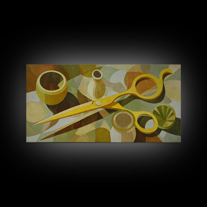 Leather Apron and Brass Tools Still Life Framed Canvas Print, Barbershop Art, Home Decor, Barbershop Decor, Fine Art, Grooming, BAA-2x1-18