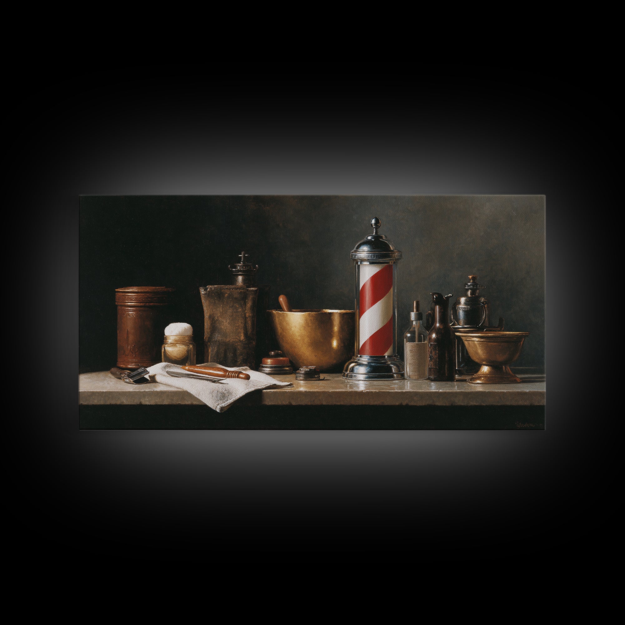 Hot Towel Shave Scene Cropped Close to Framed Canvas Print, Barbershop Art, Fine Art Print, Barbershop Decor, Grooming, BAA-2x1-33