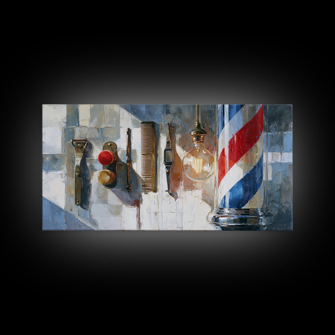 Red White and Blue Stripe Abstraction from Canvas Print, Barbershop Art, Barbershop Decor, Abstract Art, Grooming, BAA-2x1-61