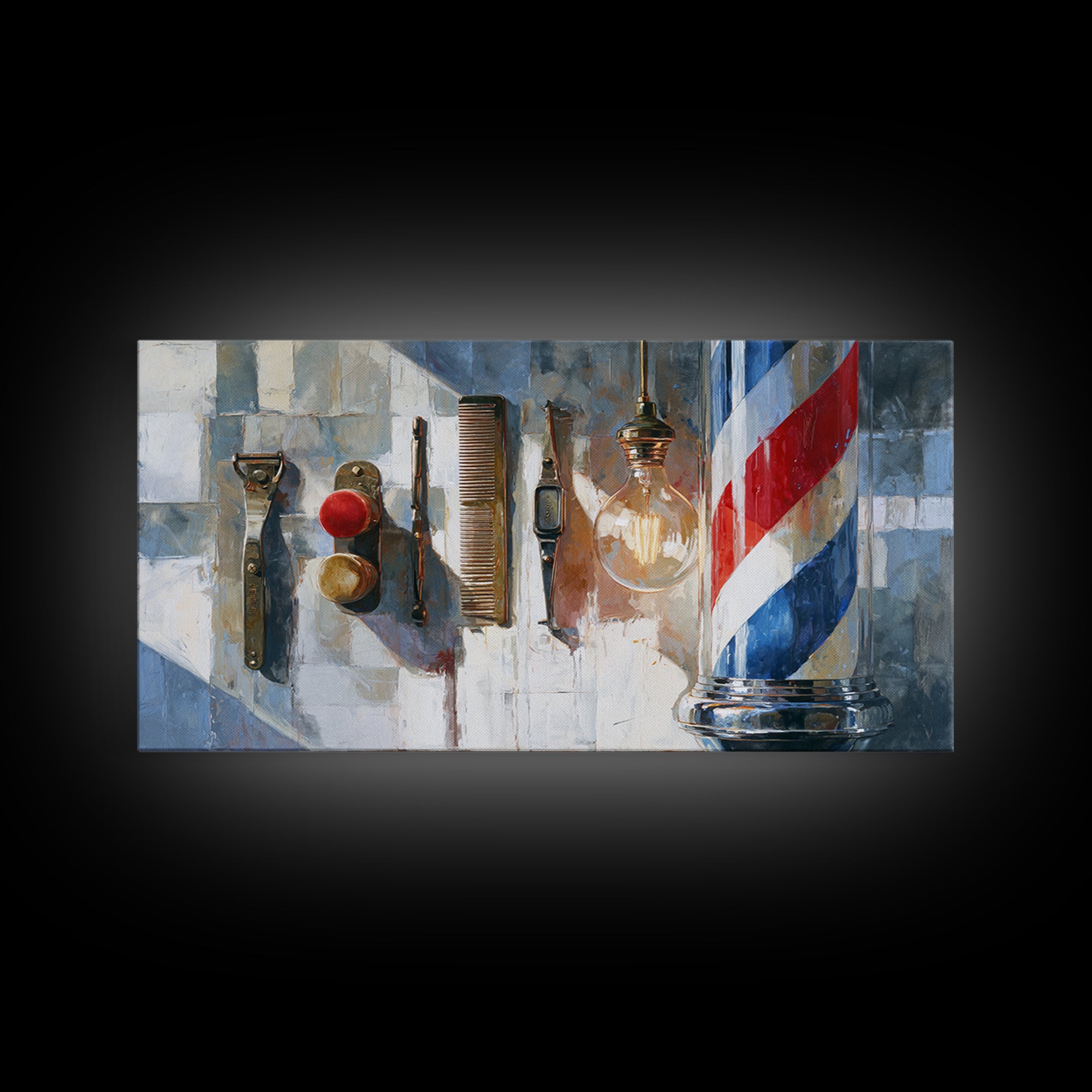 Red White and Blue Stripe Abstraction from Canvas Print, Barbershop Art, Barbershop Decor, Abstract Art, Grooming, BAA-2x1-61