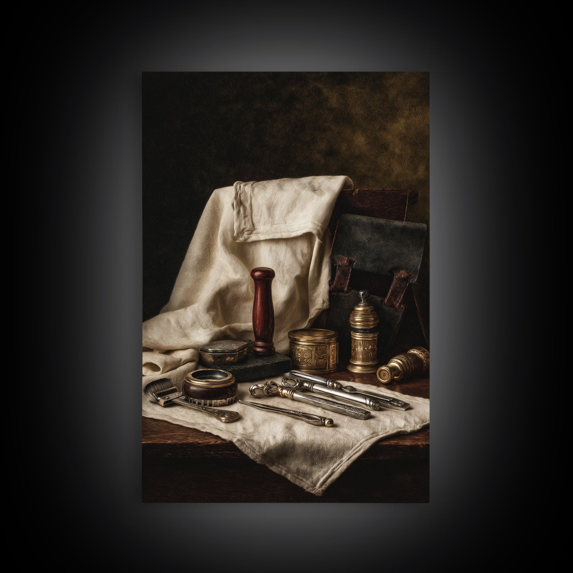Beard Grooming Tools Drawn as Detailed Technical Canvas Print, Barbershop Art, Neutral Decor, Barbershop Decor, Oil Painting, BAA-2x3-14