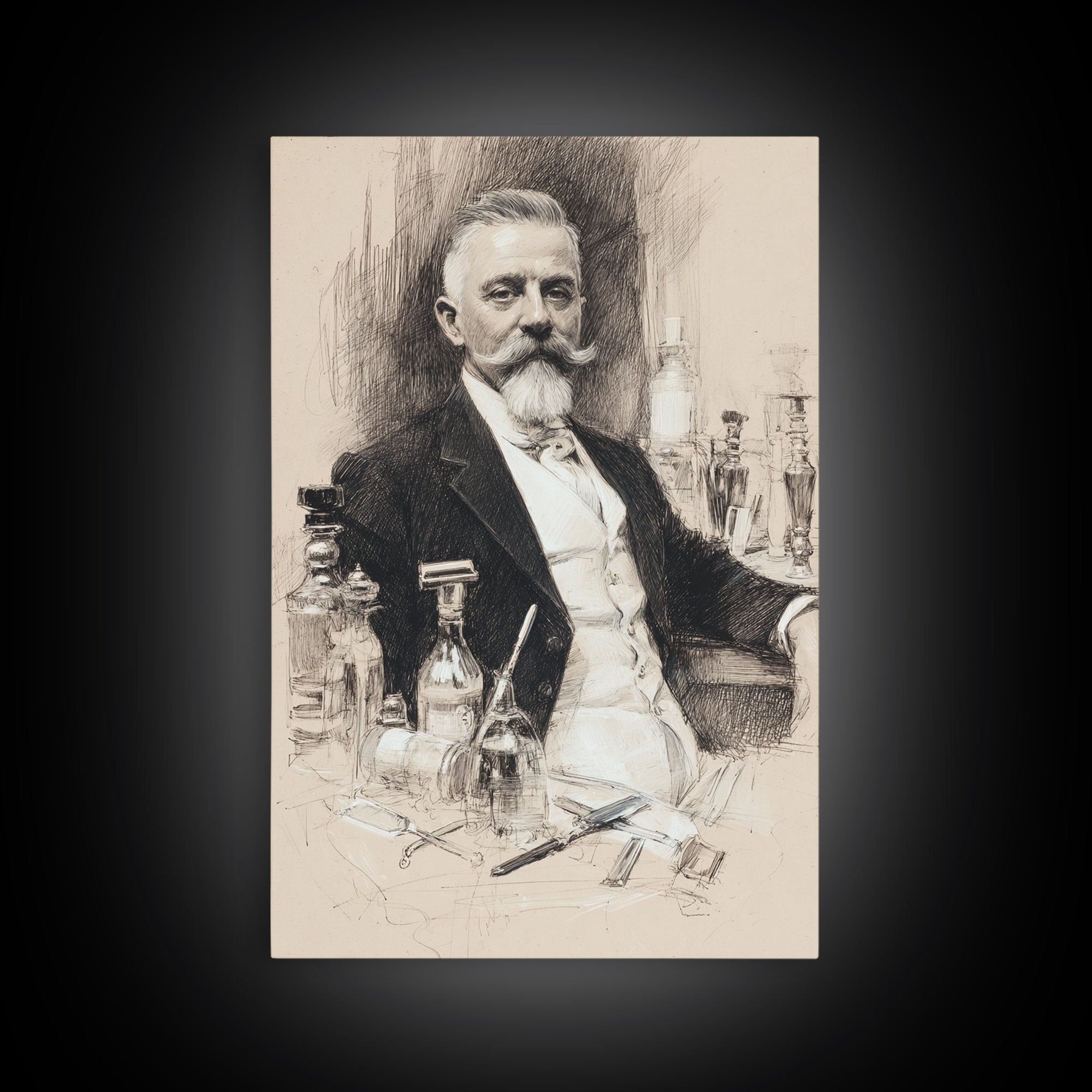 Black and White Portrait of a Sharply Framed Canvas Print, Barbershop Art, Home Decor, Barbershop Decor, Fine Art, Grooming, BAA-2x3-2