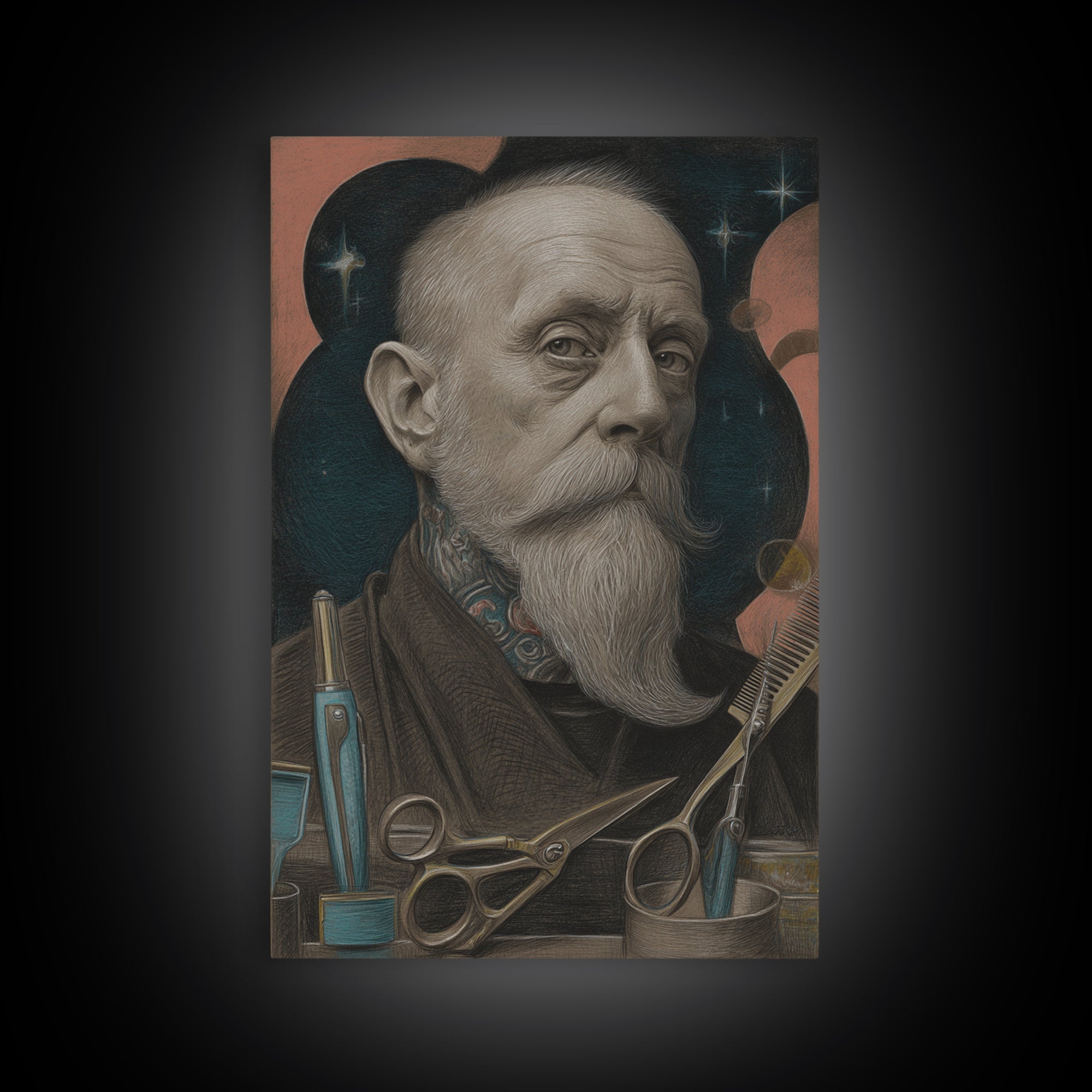 Classic Mustache Chart Illustrated Framed Canvas Print, Barbershop Art, Black Art Prints, Barbershop Decor, Fine Art, Grooming, BAA-2x3-24