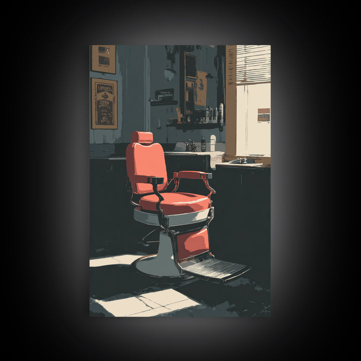 Barber Chair Silhouette Rendered as Iconic Graphic Canvas Print, Barbershop Art, Wall Decor, Barbershop Decor, Grooming, BAA-2x3-43