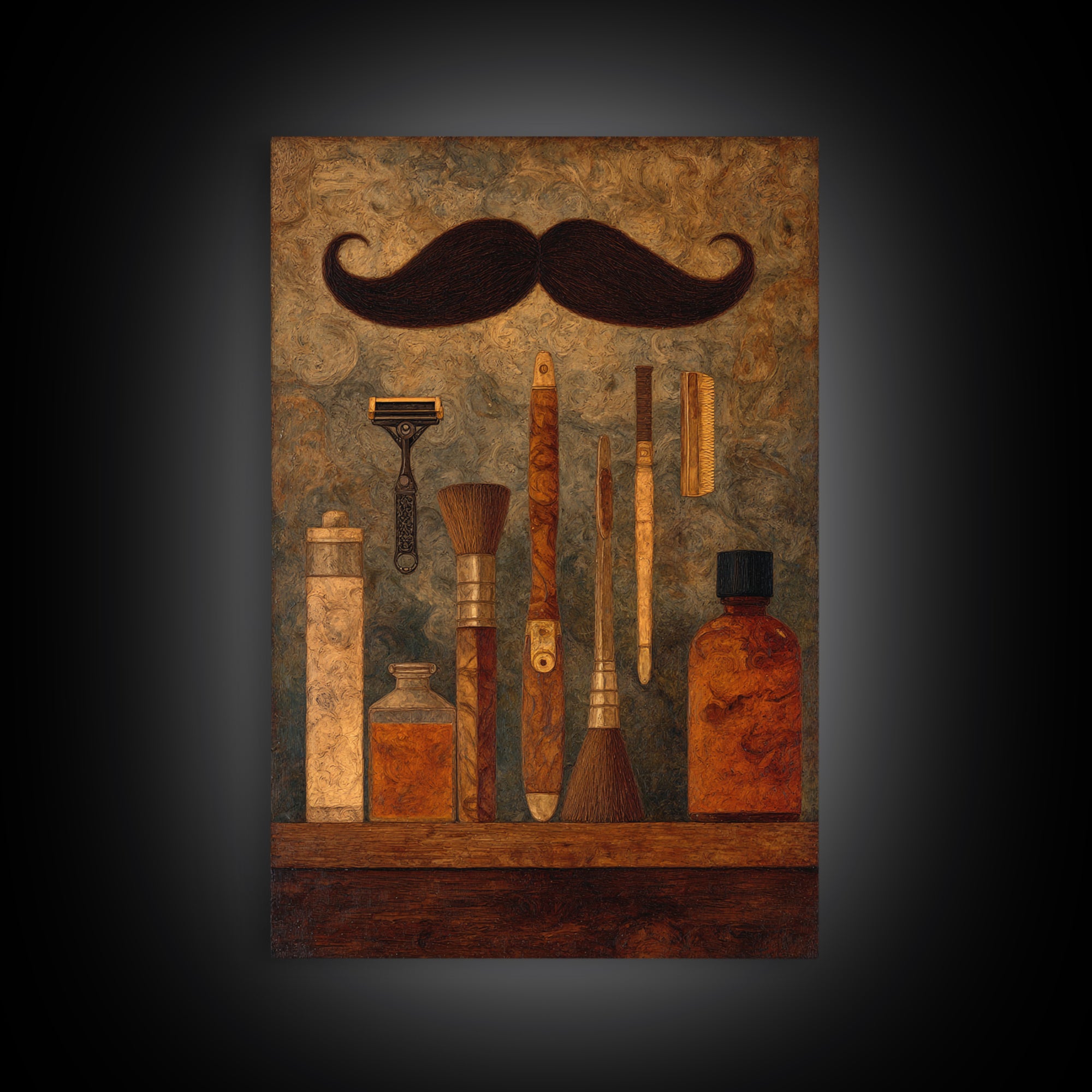 Classic Mustache Chart Illustrated Canvas Print, Barbershop Art, Wall Decor, Barbershop Decor, Oil Painting, Grooming, BAA-2x3-72
