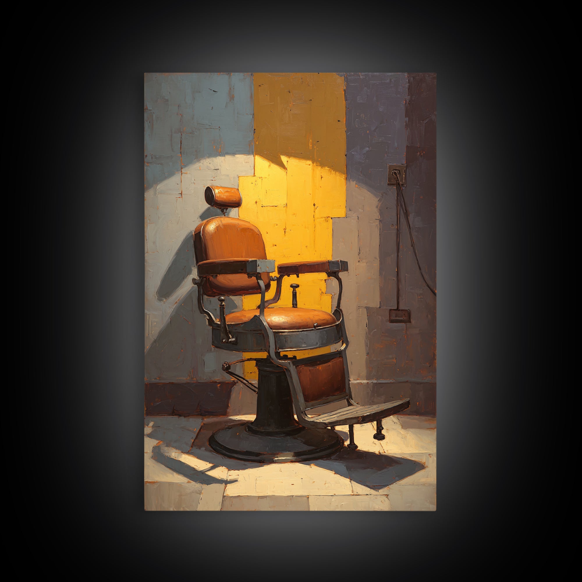 Barber Chair Silhouette Rendered as Iconic Graphic Canvas Print, Barbershop Art, Oil Painting, Barbershop Decor, Abstract Art, BAA-2x3-91