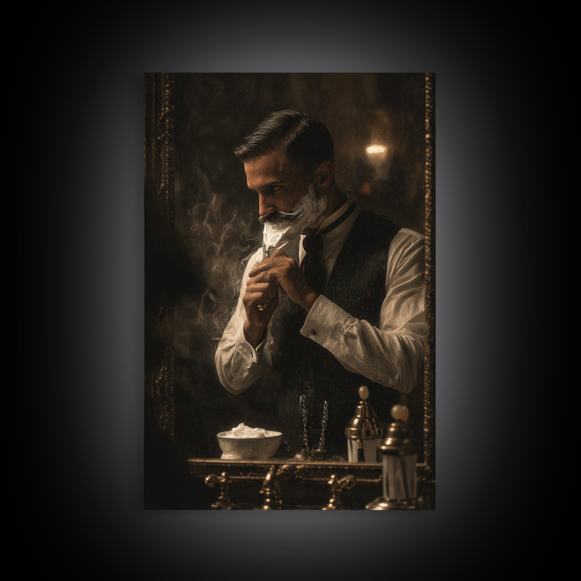 Hot Towel Shave Scene Cropped Close to Framed Canvas Print, Barbershop Art, Digital Art, Barbershop Decor, Fine Art, Grooming, BAA-2x3-93