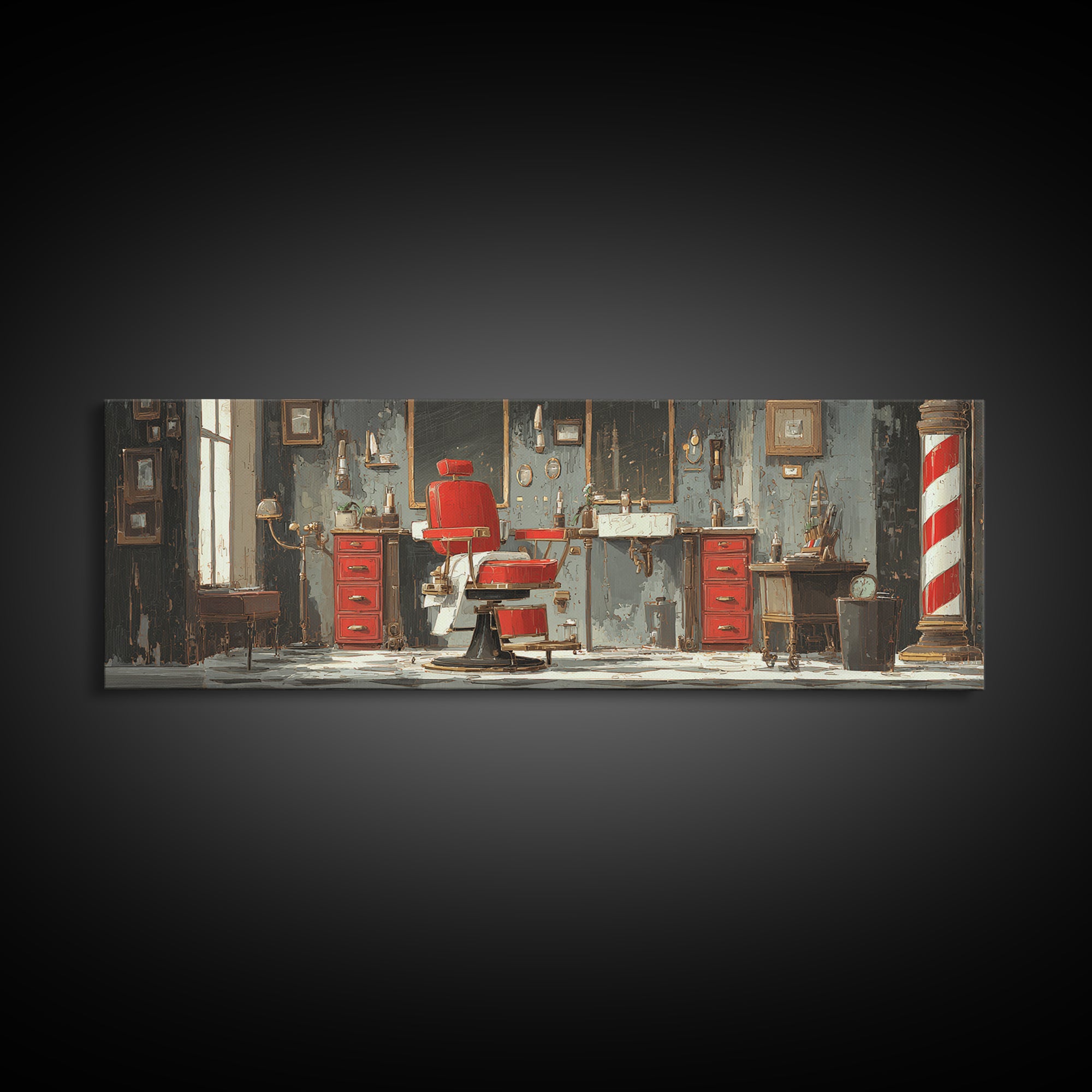 Barber Chair Silhouette Rendered as Iconic Graphic Canvas Print, Barbershop Art, Neutral Decor, Barbershop Decor, Grooming, BAA-3x1-27