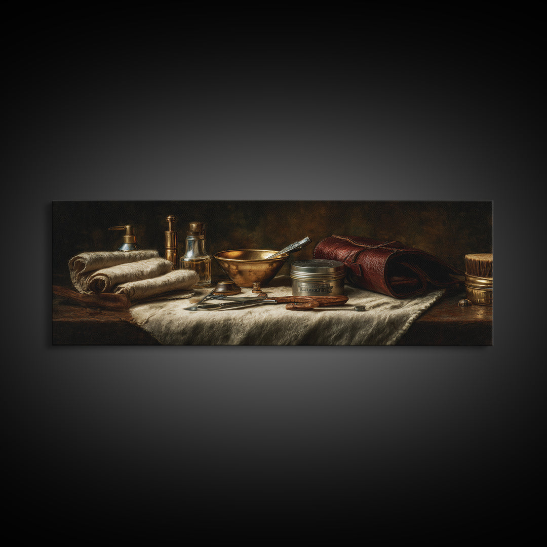 Hot Towel Shave Scene Cropped Close to Canvas Print, Barbershop Art, Printable Art, Barbershop Decor, Oil Painting, Grooming, BAA-3x1-29