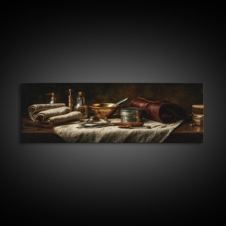 Hot Towel Shave Scene Cropped Close to Canvas Print, Barbershop Art, Printable Art, Barbershop Decor, Oil Painting, Grooming, BAA-3x1-29