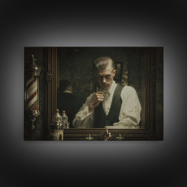 Classic Pompadour Portrait Framed Canvas Print, Barbershop Art, Downloadable Art, Barbershop Decor, Oil Painting, Grooming, BAA-3x2-81