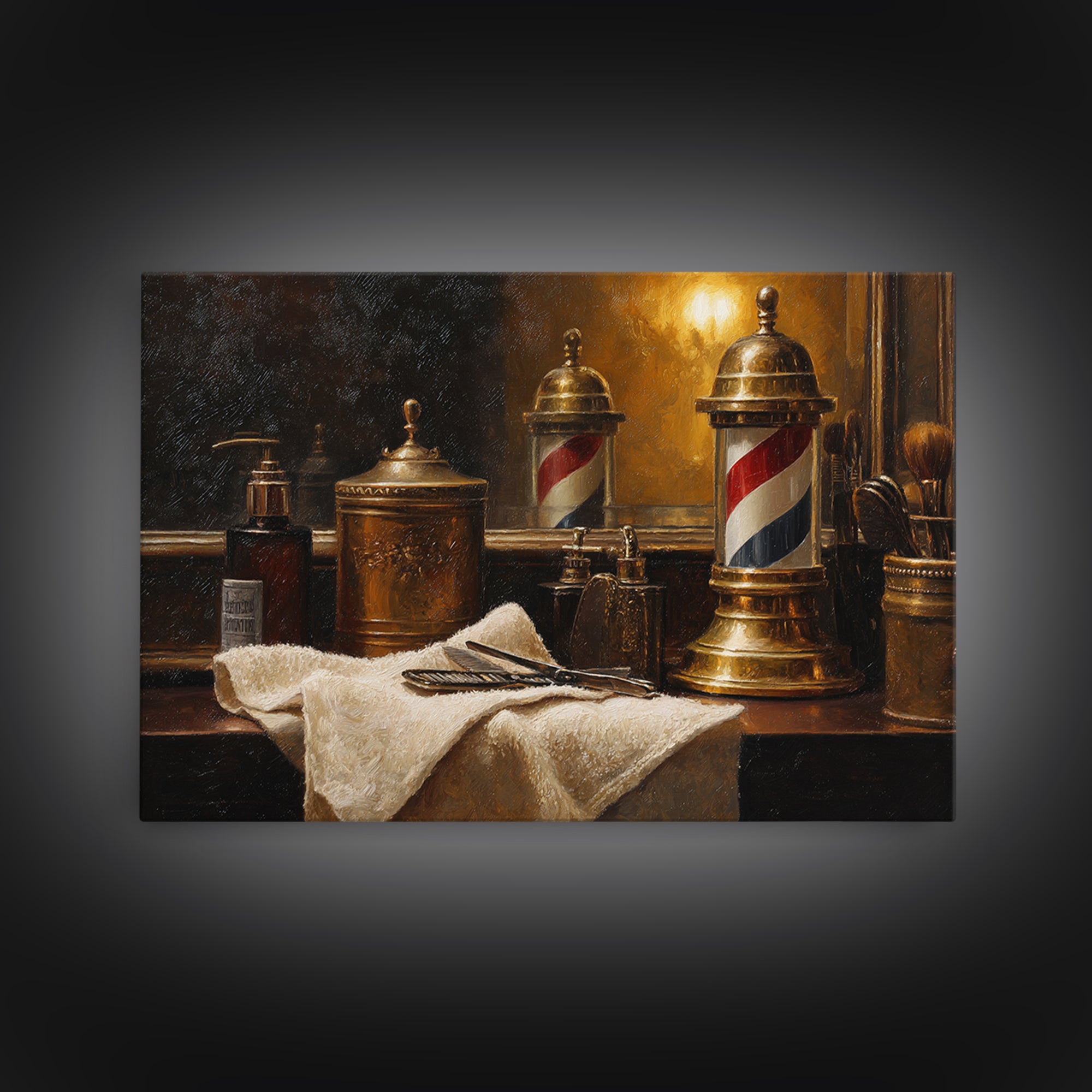 Hot Towel Shave Scene Cropped Close to Canvas Print, Barbershop Art, Afrocentric Wall Art, Barbershop Decor, Oil Painting, BAA-3x2-89