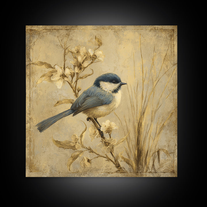 Small Bird on a Flowering Branch Canvas Print, Bed and Breakfast Art, Farmhouse Wall Art, Living Room Decor, Fine Art, BAB-1x1-14