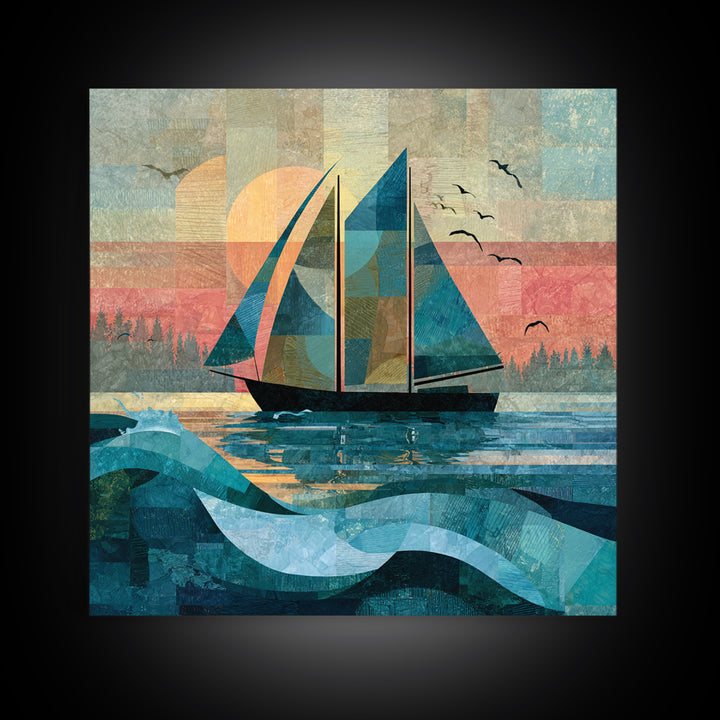Coastal Inn Sailboat at Sunrise Canvas Print, Bed and Breakfast Art, Gallery Decor, Living Room Decor, Fine Art, BAB-1x1-17