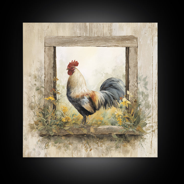 Rooster and Wildflower Country Portrait Canvas Print, Bed and Breakfast Art, Living Room Decor, Fine Art, Folk Art, BAB-1x1-19