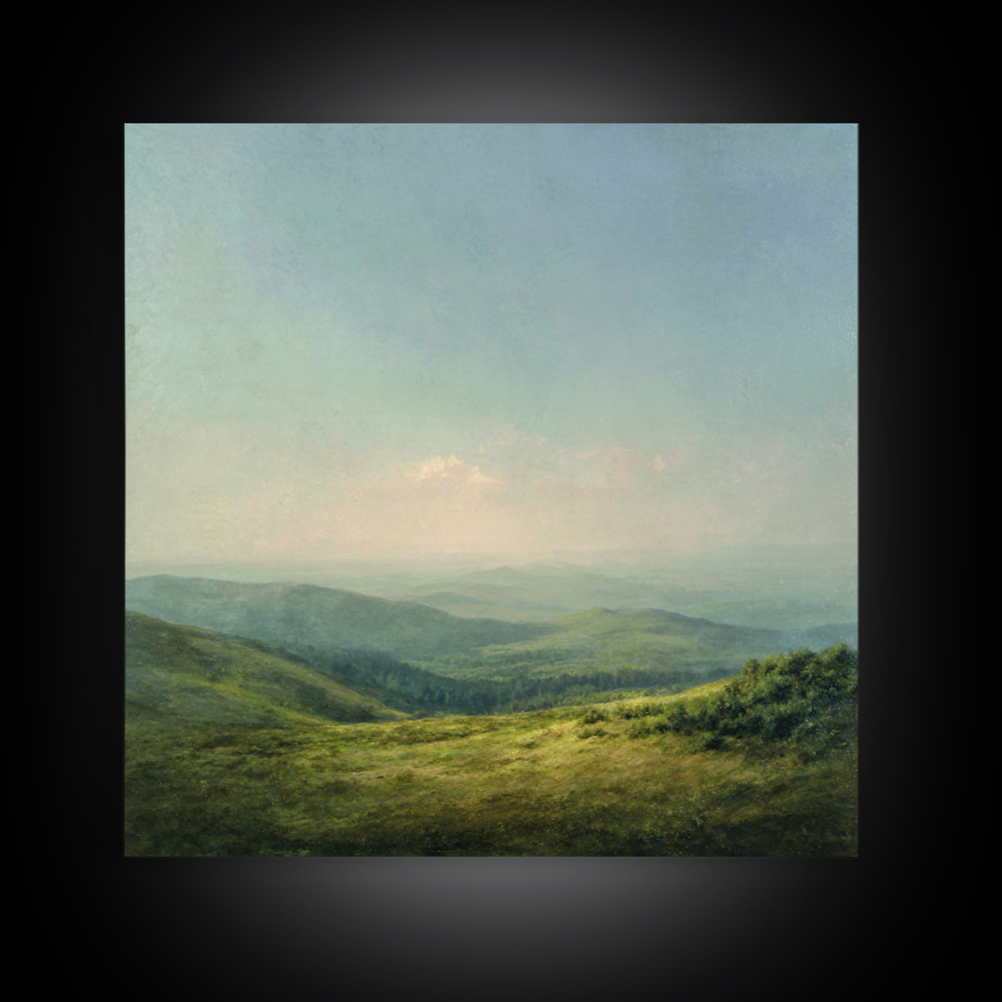 Classic Landscape with Rolling Green Hills Framed Canvas Print, Bed and Breakfast Art, Coffee Art, Living Room Decor, Fine Art, BAB-1x1-24