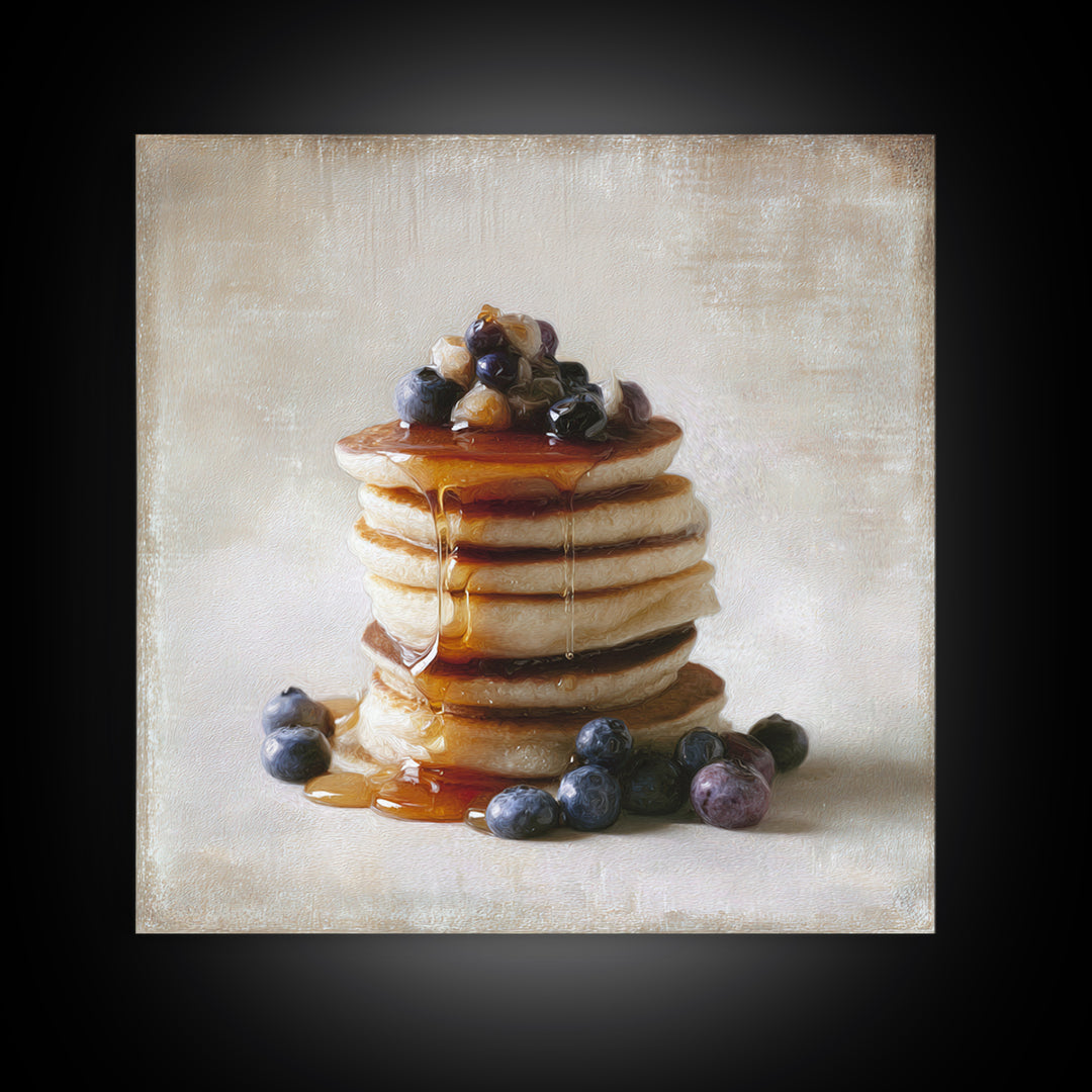Blueberry Pancakes Still Life Framed Canvas Print, Bed and Breakfast Art, Abstract Art, Living Room Decor, Fine Art, BAB-1x1-56