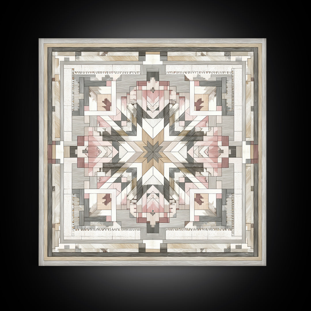 Quilt Pattern Folk Art Composition Canvas Print, Bed and Breakfast Art, Gallery Decor, Living Room Decor, Fine Art, BAB-1x1-59