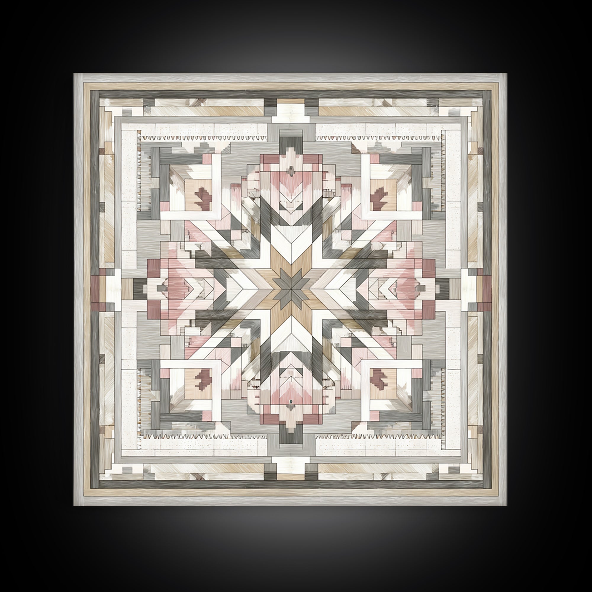 Quilt Pattern Folk Art Composition Canvas Print, Bed and Breakfast Art, Gallery Decor, Living Room Decor, Fine Art, BAB-1x1-59