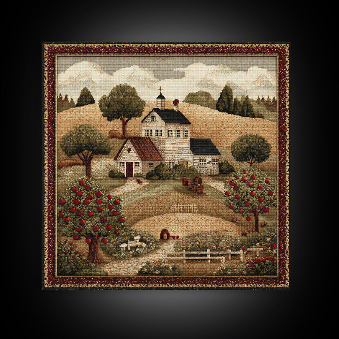 Apple Orchard Scene Framed Canvas Print, Bed and Breakfast Art, Boho Decor, Living Room Decor, Oil Painting, BAB-1x1-61