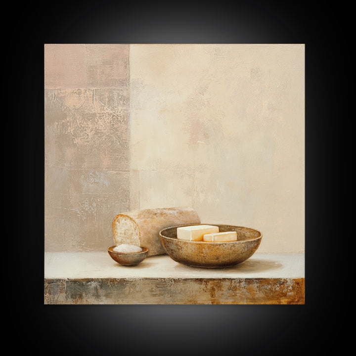 Freshly Baked Bread Framed Canvas Print, Bed and Breakfast Art, Above Bed Decor, Living Room Decor, Fine Art, BAB-1x1-68