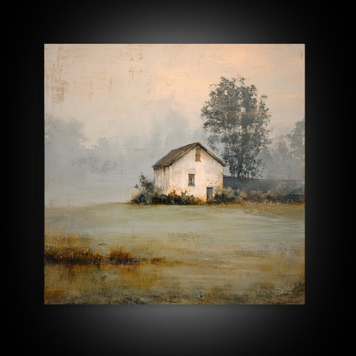 Old Farmhouse Landscape Framed Canvas Print, Bed and Breakfast Art, Wood Wall Art, Living Room Decor, Oil Painting, BAB-1x1-7