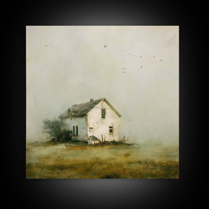 Old Farmhouse Landscape Framed Canvas Print, Bed and Breakfast Art, Boho Decor, Living Room Decor, Fine Art, BAB-1x1-79