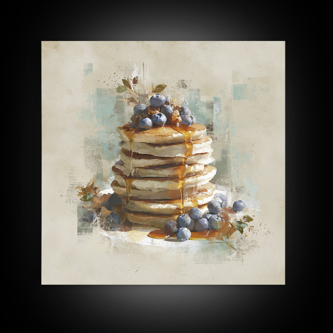 Blueberry Pancakes Still Life Framed Canvas Print, Bed and Breakfast Art, Printable, Living Room Decor, Fine Art, BAB-1x1-8