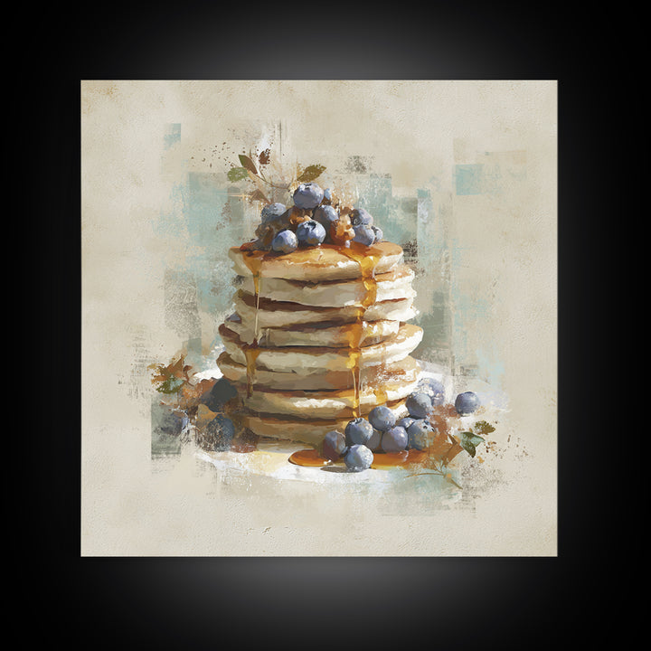 Blueberry Pancakes Still Life Framed Canvas Print, Bed and Breakfast Art, Printable, Living Room Decor, Fine Art, BAB-1x1-8