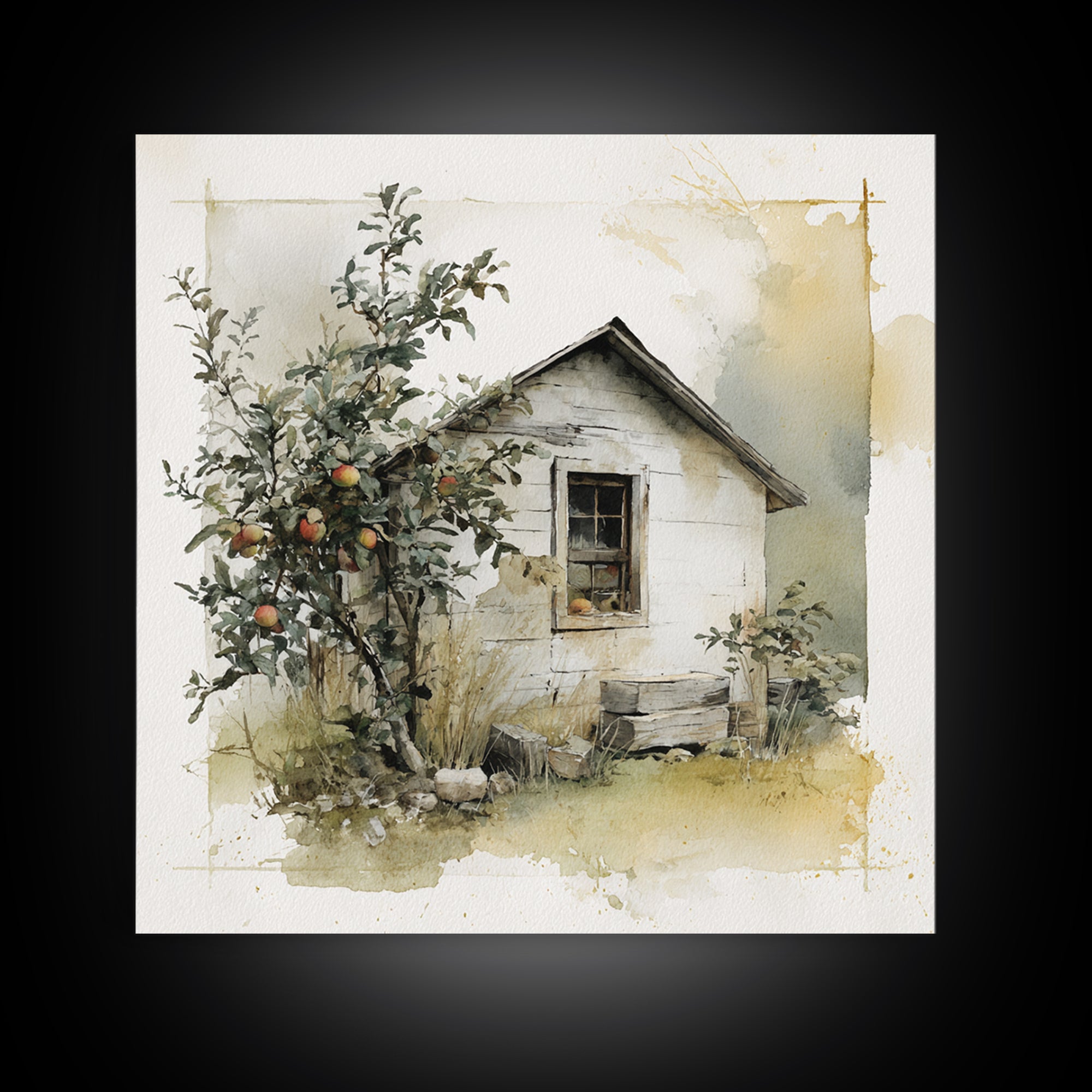 Apple Orchard Scene Canvas Print, Bed and Breakfast Art, Minimalist Decor, Living Room Decor, Fine Art, Abstract Art, BAB-1x1-85