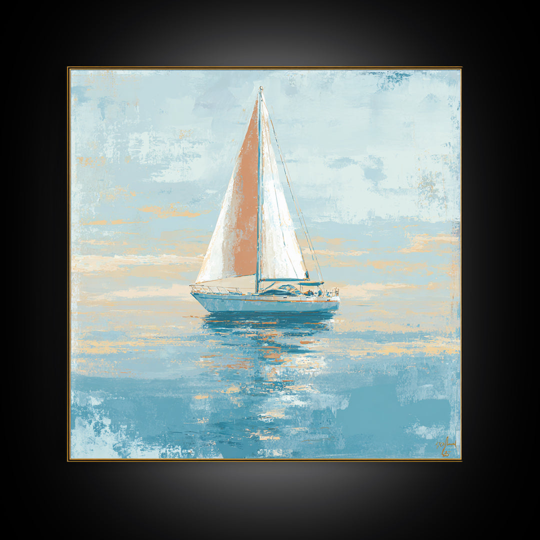 Coastal Inn Sailboat at Sunrise Canvas Print, Bed and Breakfast Art, Contemporary Art, Living Room Decor, Fine Art, BAB-1x1-89