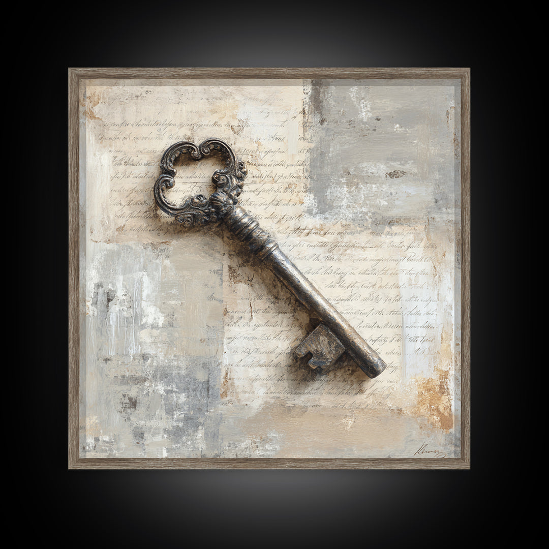 Antique Key and Handwritten Canvas Print, Bed and Breakfast Art, Statement Artwork, Living Room Decor, Fine Art Print, BAB-1x1-9