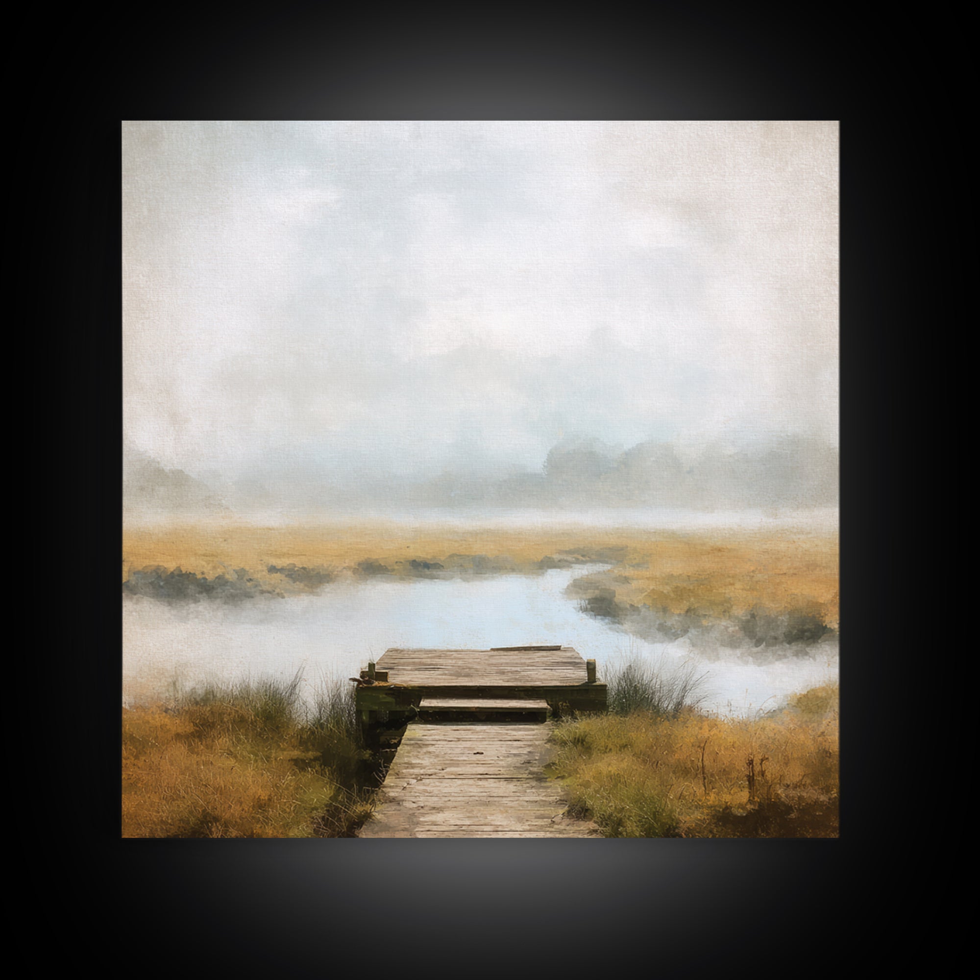 Quiet Lake Dock at Early Morning Canvas Print, Bed and Breakfast Art, Modern Decor, Living Room Decor, Fine Art, BAB-1x1-94