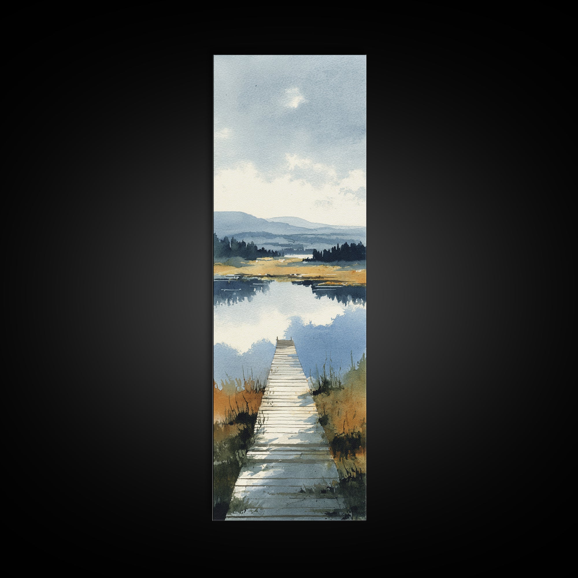 Quiet Lake Dock at Early Morning Canvas Print, Bed and Breakfast Art, Trendy Wall Art, Living Room Decor, Fine Art, BAB-1x3-10
