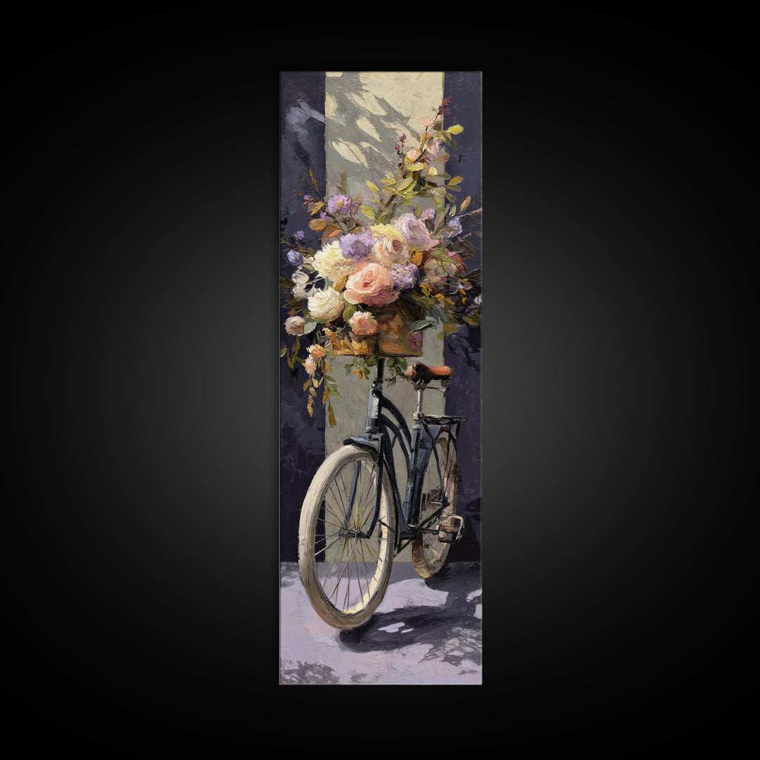 Old Bicycle with Flowers in Basket Canvas Print, Bed and Breakfast Art, Dopamine Decor, Living Room Decor, Fine Art, BAB-1x3-11