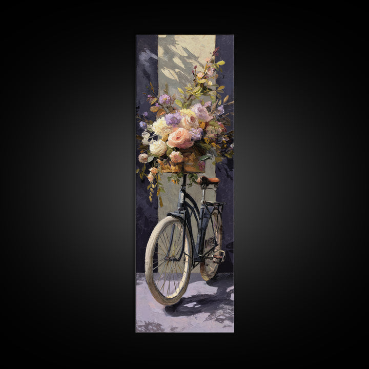 Old Bicycle with Flowers in Basket Canvas Print, Bed and Breakfast Art, Dopamine Decor, Living Room Decor, Fine Art, BAB-1x3-11