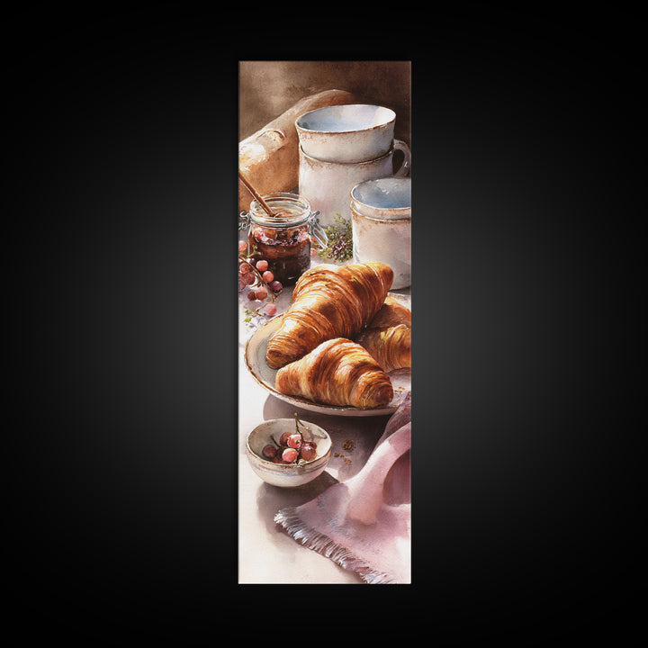 Fresh Croissants and Jam on a Linen Canvas Print, Bed and Breakfast Art, Gallery Decor, Living Room Decor, Fine Art, BAB-1x3-14