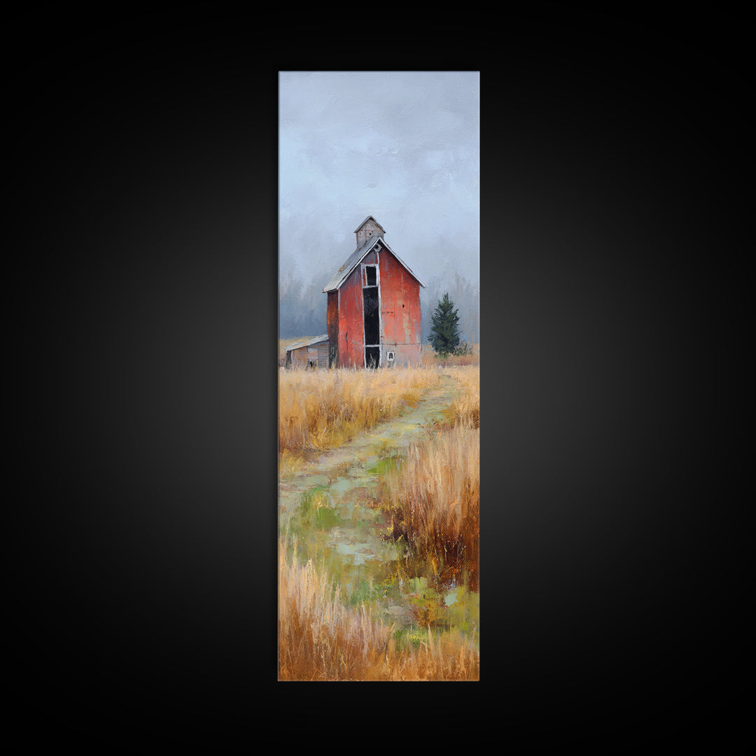 Old Farmhouse Landscape Framed Canvas Print, Bed and Breakfast Art, Wood Wall Art, Living Room Decor, Oil Painting, BAB-1x3-19
