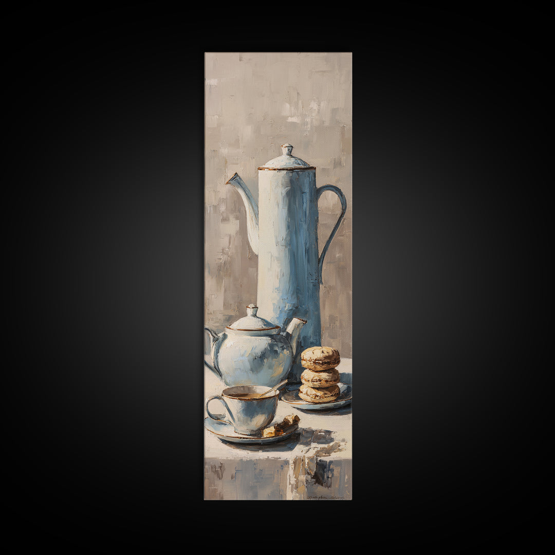 Porcelain Teapot and Scones Framed Canvas Print, Bed and Breakfast Art, Wall Decor, Living Room Decor, Fine Art, BAB-1x3-24