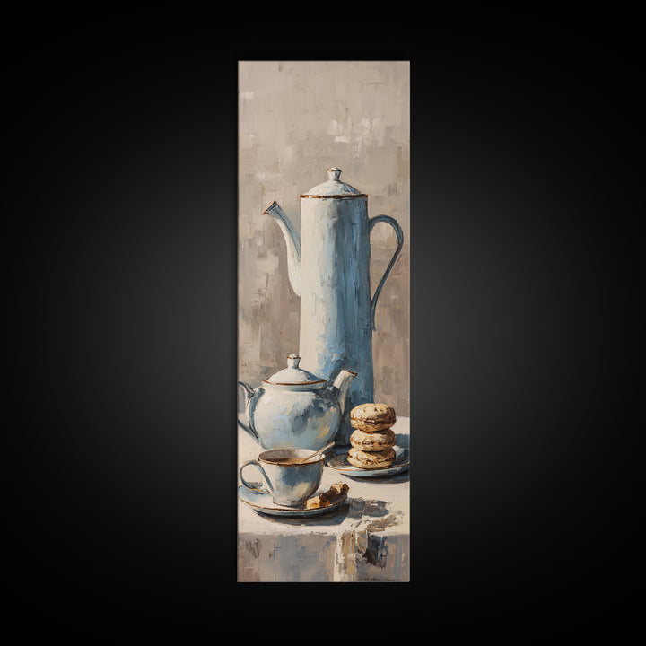 Porcelain Teapot and Scones Framed Canvas Print, Bed and Breakfast Art, Wall Decor, Living Room Decor, Fine Art, BAB-1x3-24