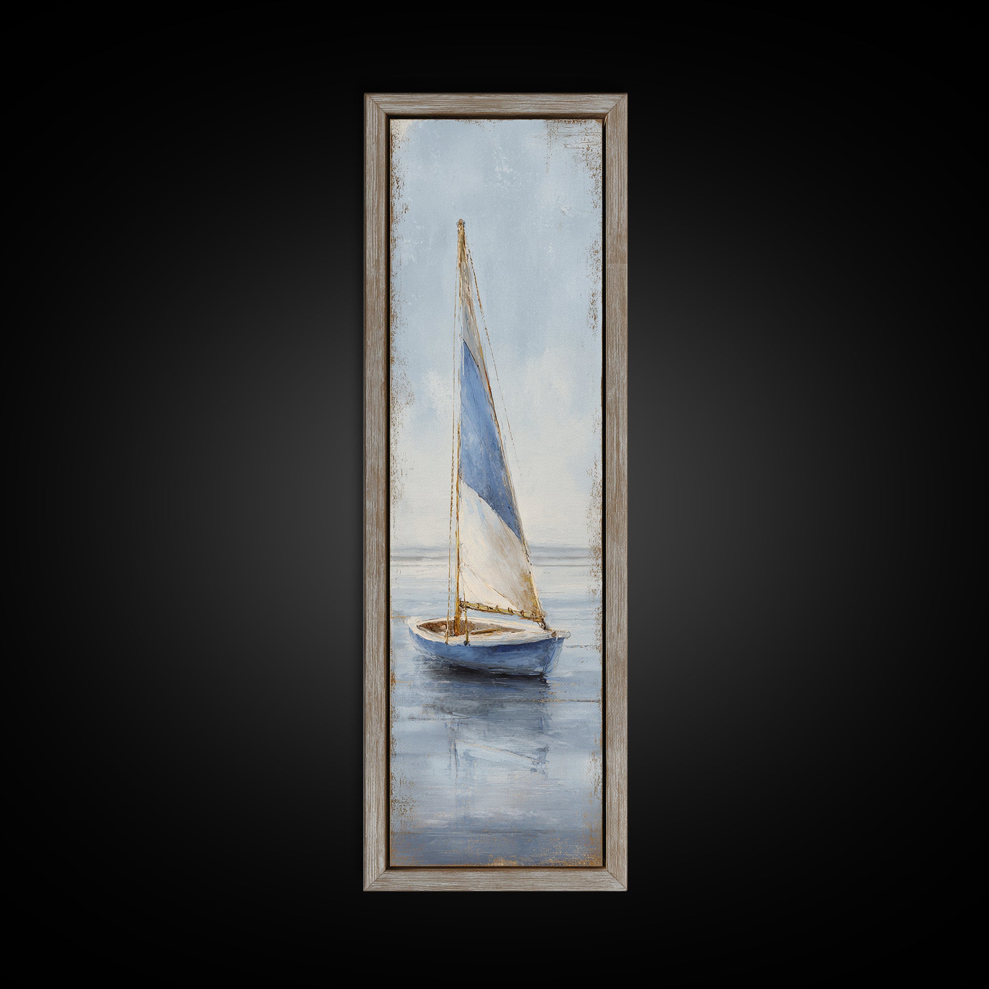 Coastal Inn Sailboat at Sunrise Framed Canvas Print, Bed and Breakfast Art, Textured Painting, Living Room Decor, Fine Art, BAB-1x3-29