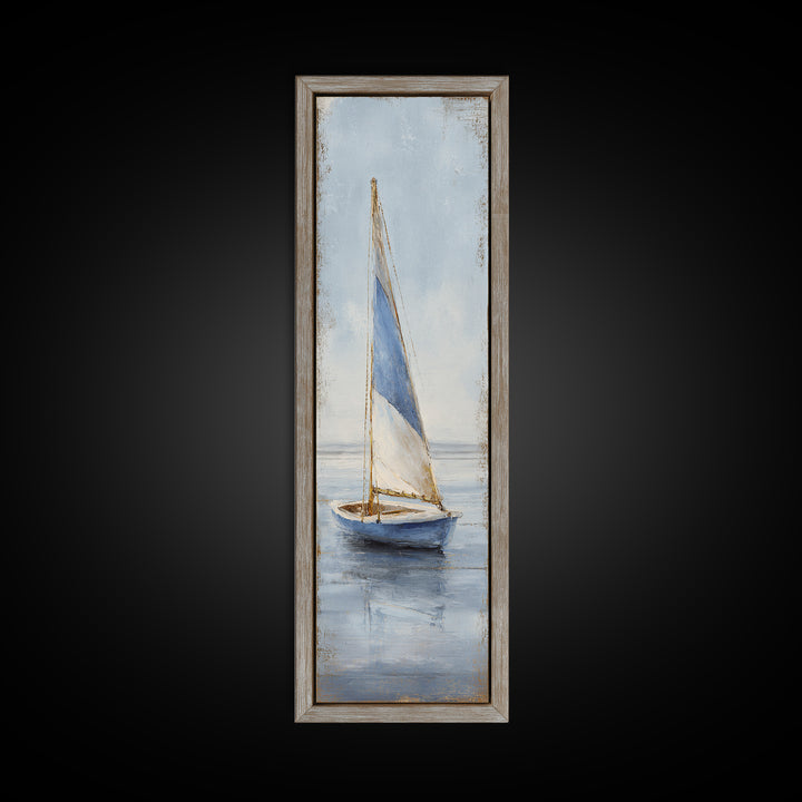 Coastal Inn Sailboat at Sunrise Framed Canvas Print, Bed and Breakfast Art, Textured Painting, Living Room Decor, Fine Art, BAB-1x3-29