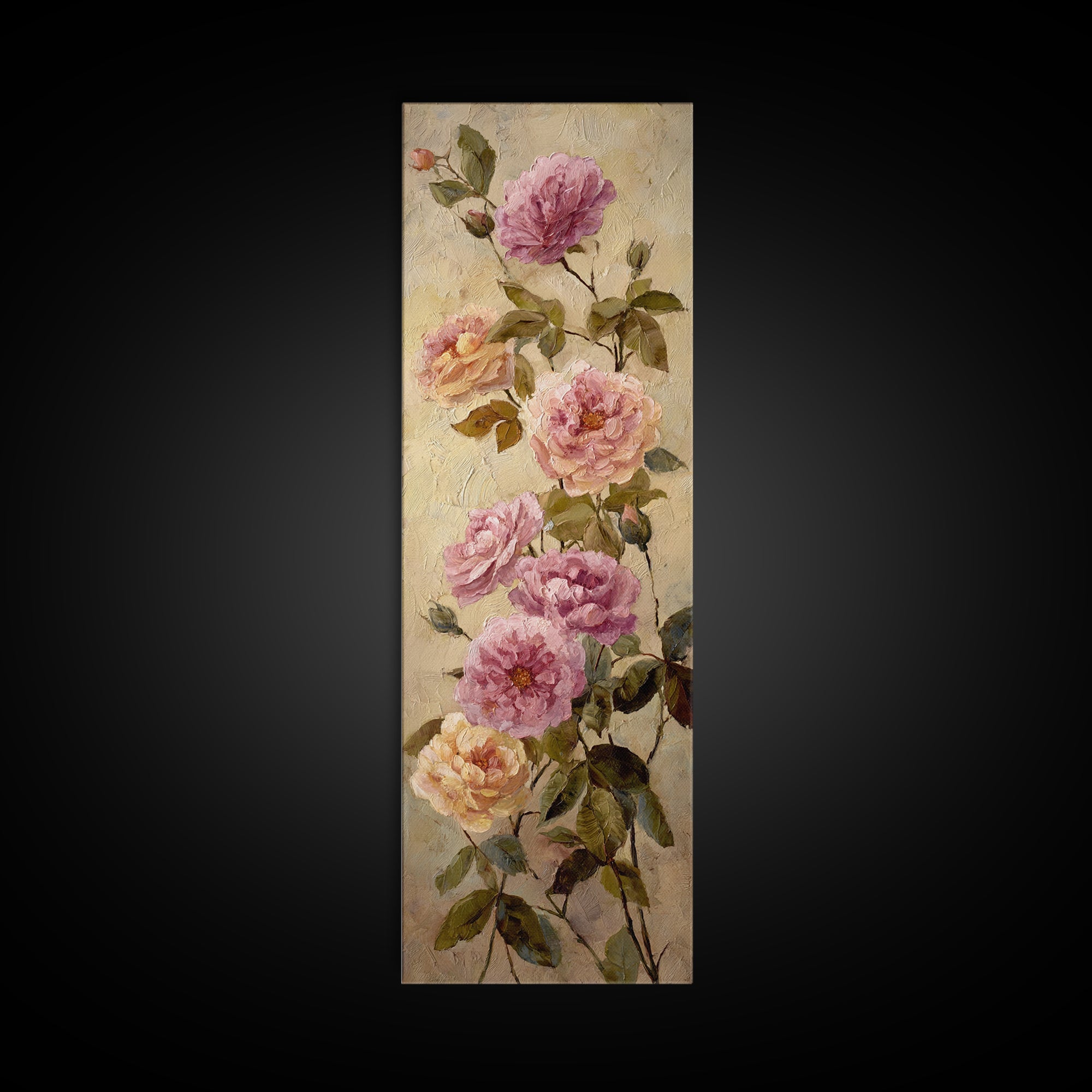 Garden Roses in Romantic Oil Paint Canvas Print, Bed and Breakfast Art, Bed, Living Room Decor, Oil Painting, BAB-1x3-33
