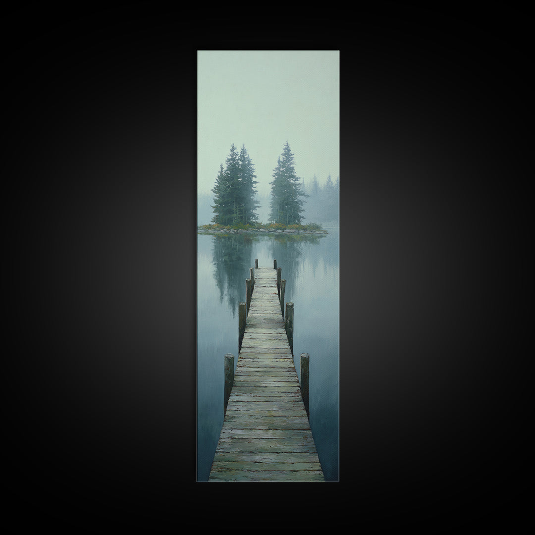 Quiet Lake Dock at Early Morning Canvas Print, Bed and Breakfast Art, Rustic Home Decor, Living Room Decor, Digital Art, BAB-1x3-34