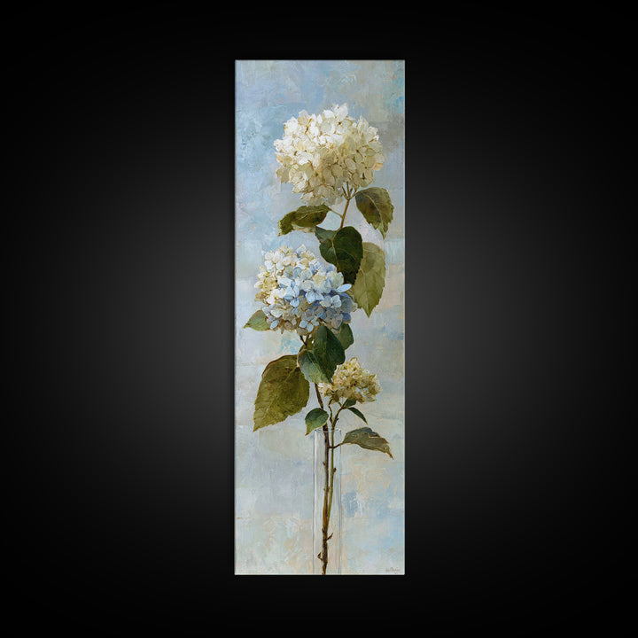 Sunlit Hydrangeas on a Windowsill Framed Canvas Print, Bed and Breakfast Art, Modern Decor, Living Room Decor, Fine Art, BAB-1x3-46